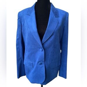 Vintage Royal Blue Faux Suede Skirt & Blazer Set Satin Lined Structured Fit
